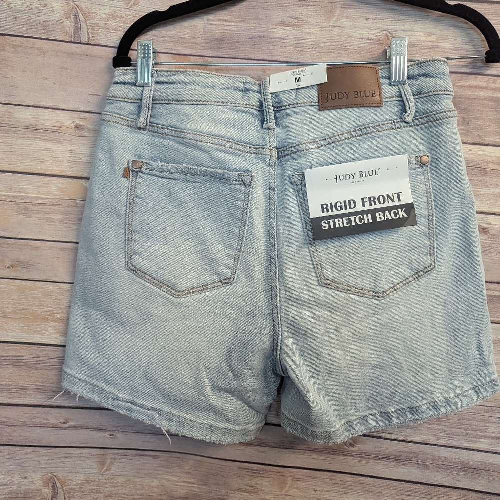 NWT, Judy Blue Distressed Hem High Rise Denim Shorts - Picture 7 of 10